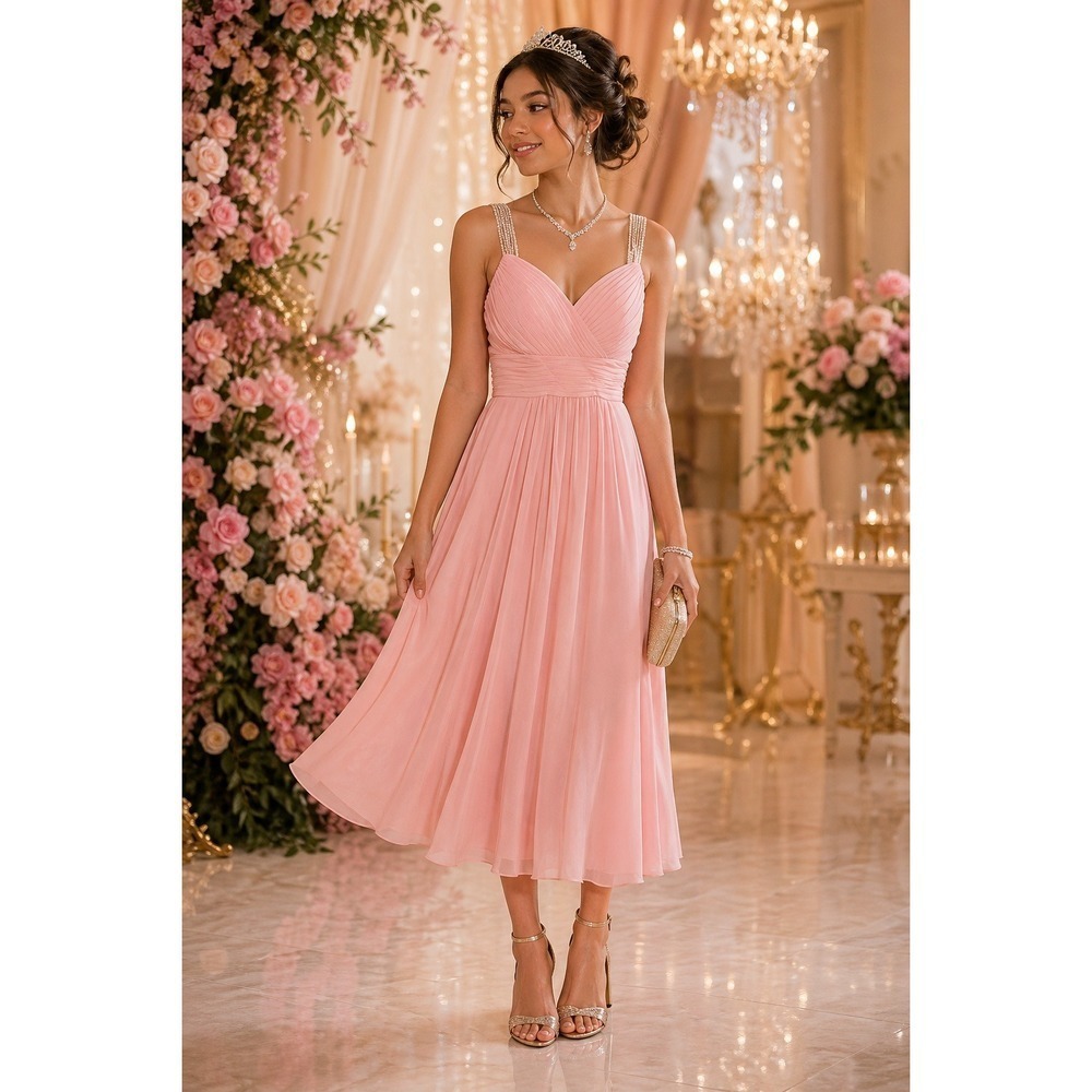 Pink Chiffon Beaded Strap Formal Prom Bridesmaid Gown Dress 14 My Dreams & More